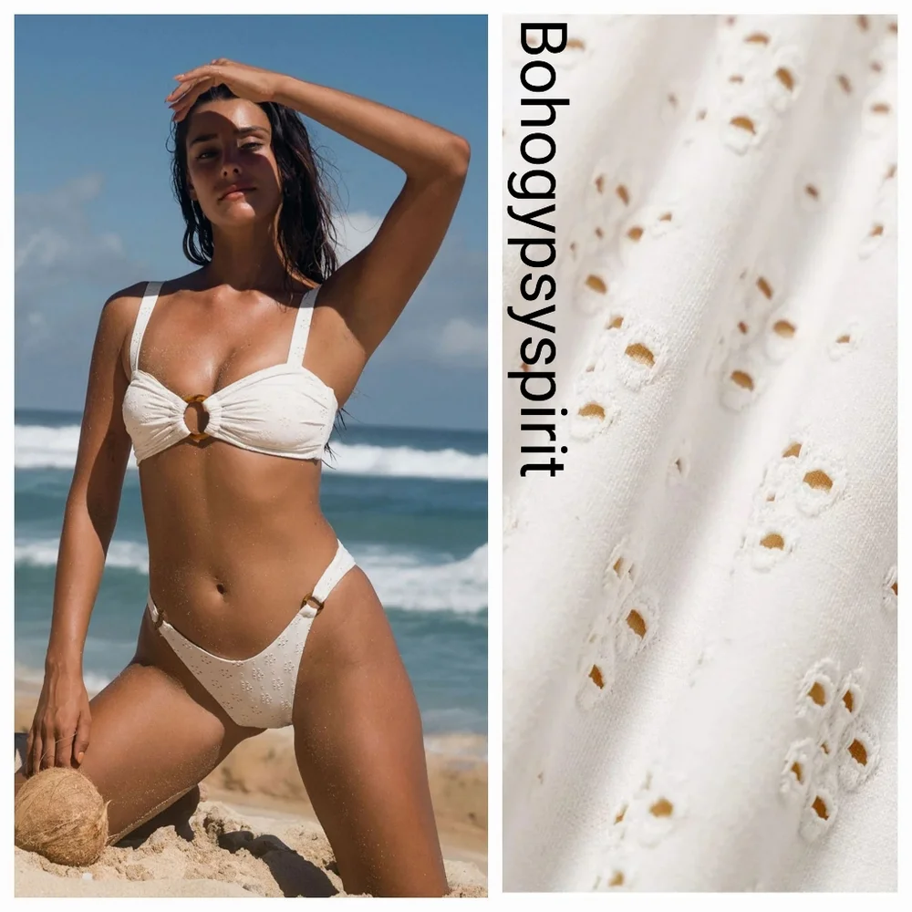 $78 Berlook Ruched Floral Cutout Bikini top & O-Ring High Cut Bikini…